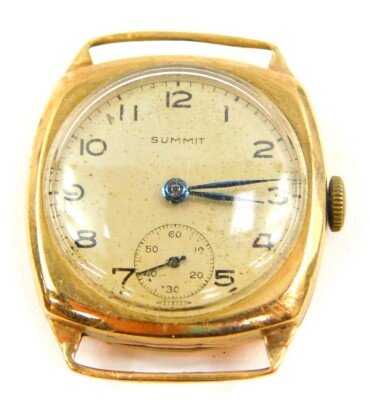 A Summit 9ct gold cased gentleman's wristwatch, circular champagne dial bearing Arabic numerals, subsidiary seconds dial, case back presentation engraved.