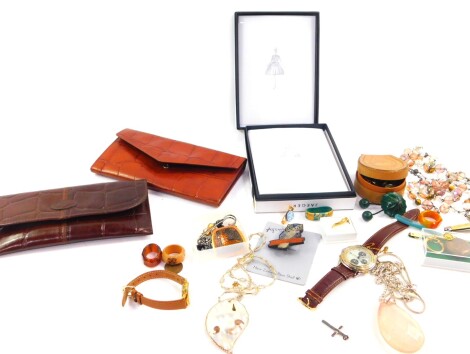 Costume jewellery, including a Pulsar Chronograph gentleman's wristwatch, Tissot lady's gold plated wristwatch, crystal beads, cuff links and studs, two Mulberry purses, Jaeger stationery, etc. (a quantity)