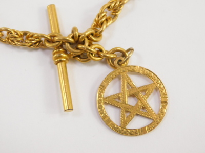 A 9ct gold star medallion, on a gold plated fancy link Albert chain, with T-bar as fitted, the medallion weighing approximately 3.4g. - 2