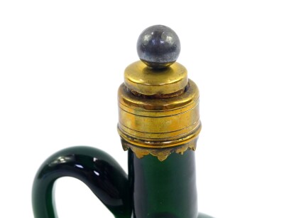 A Georgian Bristol green glass wine jug, with brass mount and capped cork stopper, 21.5cm high. - 2