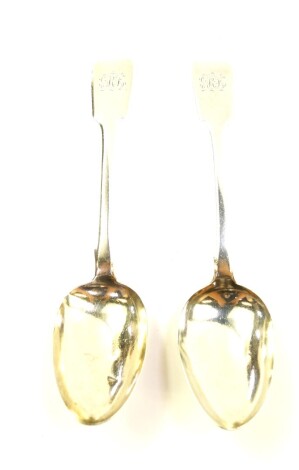 A pair of Victorian silver Old English pattern tablespoons, monogram engraved, Robert Williams, Exeter 1846, 4.22oz.