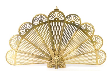 A brass bird shaped fan form fire guard, 56.5cm high.