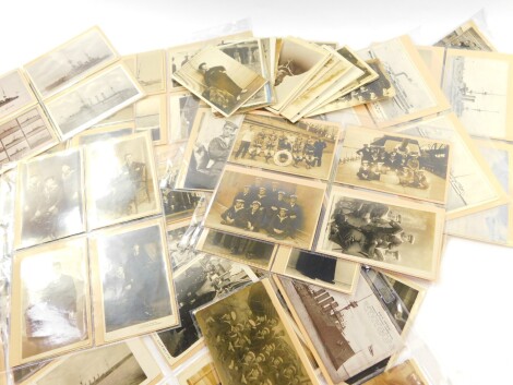 Deltiology: Postcards, including Dreadnoughts and other battleships of World War One, crews of seamen, individual portraits, life below decks, etc. (160 cards)