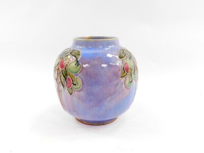 A Royal Doulton stoneware vase, moulded with fruit trees against a lilac and pink ground, No 8680F, impressed marks, 15cm high. (AF) - 3