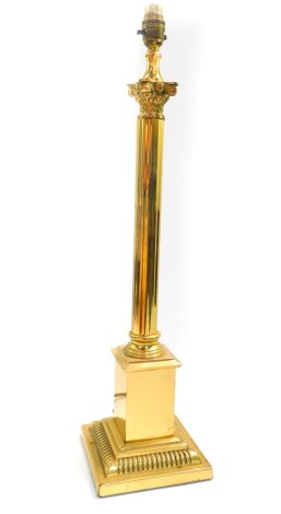 A Corinthian brass column table lamp, with shade mount, 83cm high.