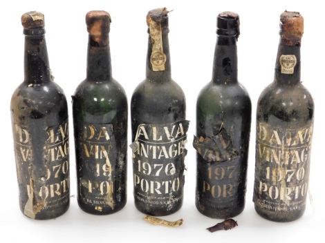 Five bottles of Daval 1970 vintage port, (AF).