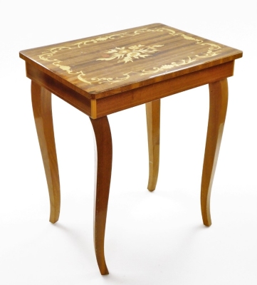 A marquetry sewing table, with musical lift top and a cased sewing machine (2). - 7