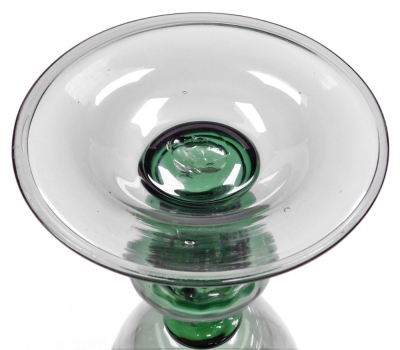 A Victorian green glass goblet vase, with flared rim on a stepped base, 34.5cm high, the bowl 18cm diameter. - 2