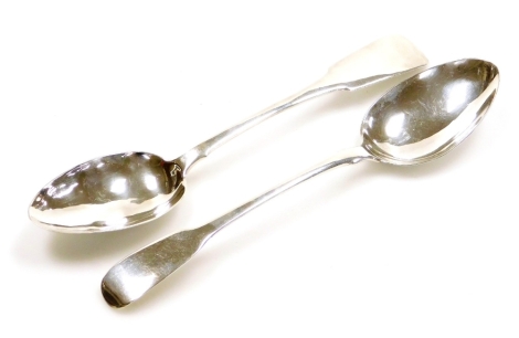 Two silver fiddle pattern serving spoons, comprising a William IV spoon, Dublin 1832, maker's mark IB, and another, London 1813, 4½oz.