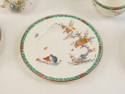 A Royal Worcester Old Bow pattern reproduction part tea service, comprising tea pot, milk jug, sugar bowl, two cups and saucers and a side plate. - 2