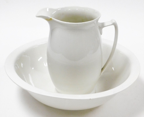 An Embassy ware white jug and bowl set, the jug AF.