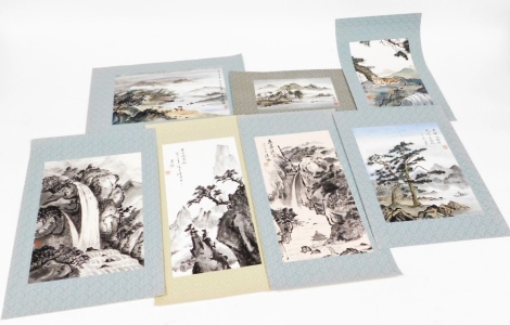 A group of Chinese watercolour scroll pictures, of varying size and decoration. (a quantity)