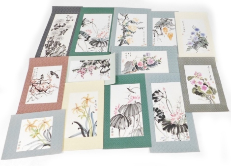 A group of Chinese watercolour scroll pictures, of varying size and decoration. (a quantity)