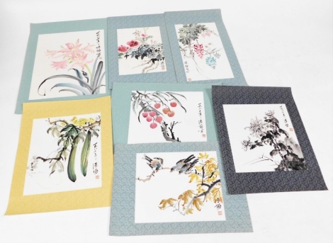 A group of Chinese watercolour scroll pictures, of varying size and decoration. (a quantity)