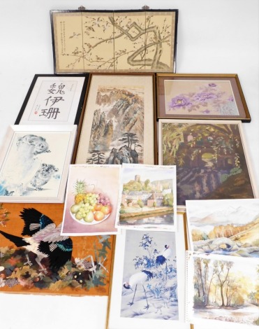 A group of Japanese and Chinese pictures, prints, watercolours, metallic drawings, British watercolours, etc. (a quantity)