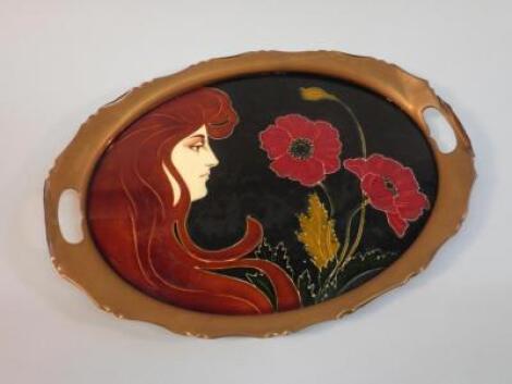 A Continental pottery oval tray