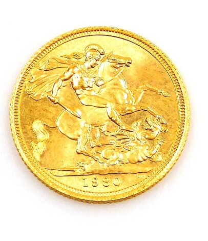 An Elizabeth II full gold sovereign, dated 1980.