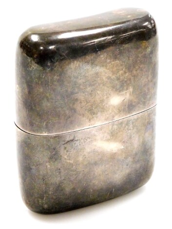 A silver hip flask, plain design body opening to reveal a slanted opening, Birmingham late 19thC hallmark rubbed, 6¼oz.