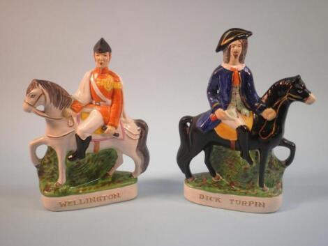 A late Staffordshire flat back figure of Dick Turpin riding a horse and