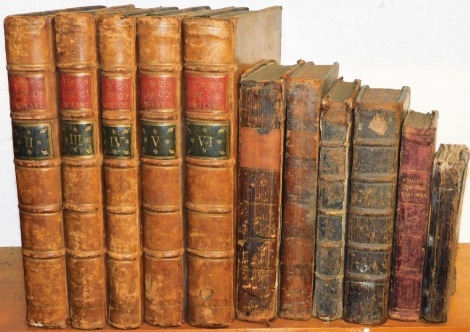 Eleven odd and mixed Antiquarian vol, including history and theology, 18th and 19thC, leather bindings. (11)