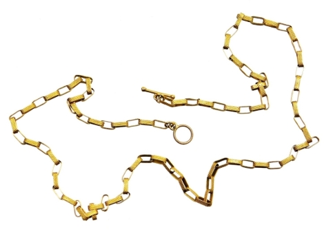 A gold coloured and embossed chain, with loop attachment, 42cm long, 6.6g all in.