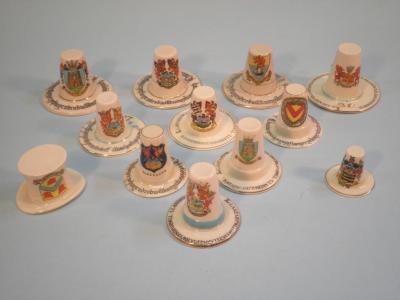 Eleven crested models of Welsh hats