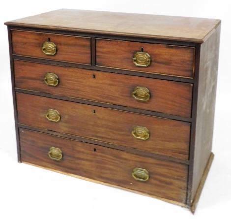 A late 19thC mahogany chest, of two short and three long drawers, 82cm high, 101cm wide, 55cm deep. (AF)