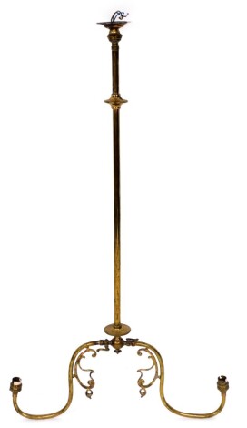 A brass electrolier part hanging lamp, with two sconce section, 100cm high.