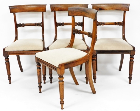 A set of four William IV dining chairs, with drop in seats, 85cm high, 45cm wide, 40cm deep.