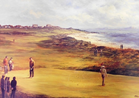 After Alan. The Peter Aliss Masters Collections, the Croupie Elie Golf Course, limited edition number 48/450, 54cm x 78cm, framed and glazed.