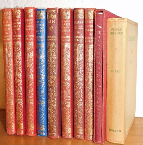 A group of Rudyard Kipling books, each with gilt tooled detailing, together with Balzak and Omar. (10)