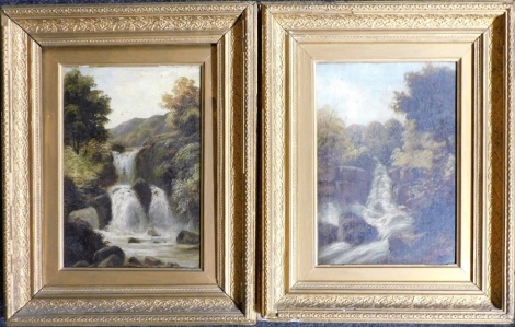 S. Rowlands (early 20thC School). A pair of waterfall scenes, each signed, oil on canvas, 34cm x 23cm, in gilt ornate frames. (2)