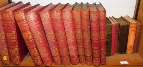 A group of books, to include Hutchinson's Beautiful Britain 4 vols, Hutchinson's Picturesque Europe 3 vols, Belgium The Glorious 2 vols, Hutchinson's Trees and Flowers of The Countryside 2 vols, and a group of short stories. (1 shelf)