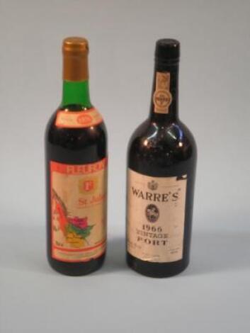 A bottle of Warre's 1966 vintage port and a bottle of 1976 Fleuron St Julien claret