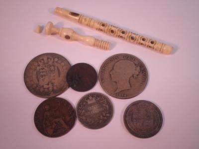 Various coins and a Victorian Stanhope