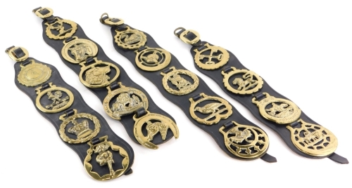 Various vintage horse brasses, to include Lincoln Imp, a crown and various Martingales.