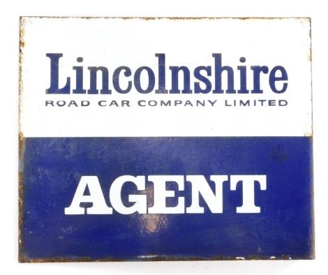 A two sided enamel sign for the Lincolnshire Road Car Company Limited Agent, 30cm x 25.5cm. 