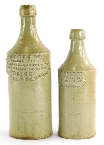 Two stoneware porter bottles, stamped R.C.Armstrong, Horncastle, and H and R Hildyard, Wholesale and Retail Wine Spirit Merchants, Brigg.