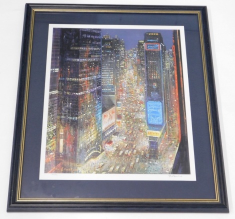 After Peter Ellenshaw. Times Square, New York, artist signed limited edition print, 309/950, 51cm x 39cm.