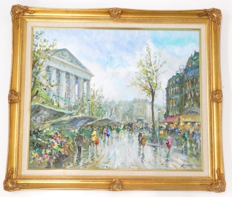 Salvadore Demone (b1928). Paris street scene, oil on canvas, 50cm x 60cm.