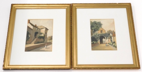 G.Small. Street scenes with figure, watercolour, a pair, 25cm x 16cm.
