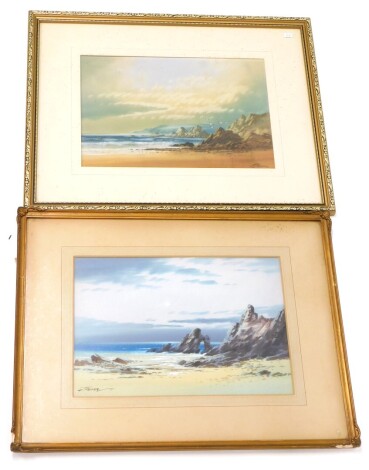G. Trevor. Coastal scene with rocks, watercolour, 24cm x 34cm, and another similar.