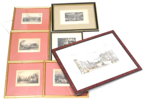 Various 19thC prints, etc., to include Kilchurn Castle, Castle Rushin, Blenheim etc.