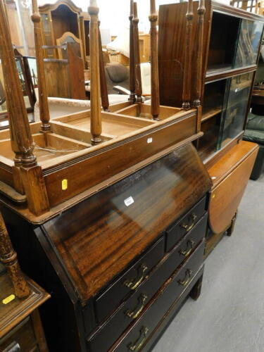 A collection of furniture, to include an oak gate leg table, glazed front bookcase, mahogany bureau, and a nest of tables.