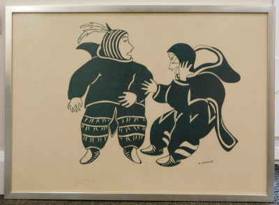 •Agnes Nanogak Goose (1925-2001). Dancers - Eskimo Western Arctic, artist signed, titled and dated 1972 lithographic print 10/50, 48cm x 67cm. - 6