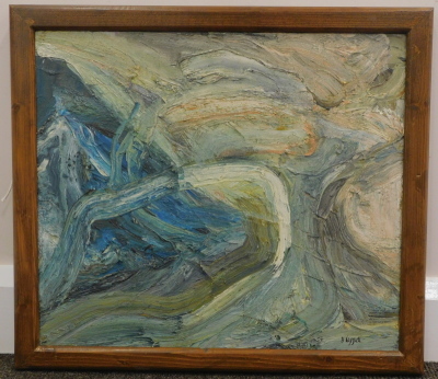 •Susan Liggett (20thC School). Below the Water Table, oil on canvas, signed, titled verso, 39cm x 45cm. - 6