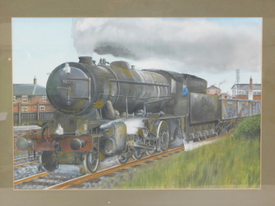 Jeff Crain (British, 20th/21stC). British Rail black steam locomotive, 90577, 2-8-0, mixed media, signed, dated '91, 37cm high, 53cm wide.