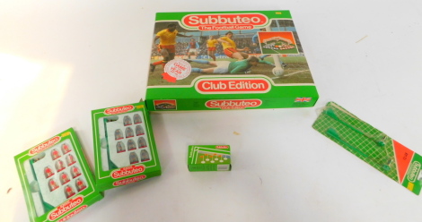 Subbuteo Table Soccer Club Edition, two further teams, six flags, and two goalkeepers, boxed or in blister packs. (5)