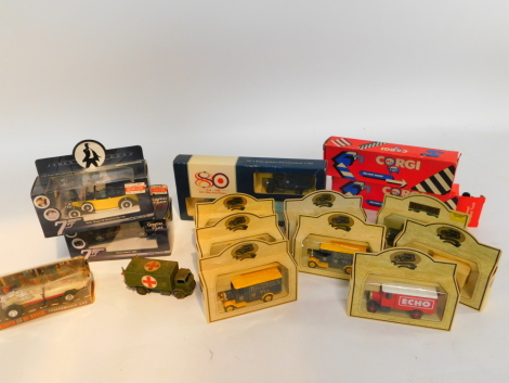 A Corgi die cast Scammell container truck, Seddon Atkinson container truck, Lledo die cast vintage trucks, Corgi Aston Martin DB5, James Bond Quantum of Solice, Rolls Royce III Sedan Ce De Ville, Goldfinger, Airfix Hi-Speed Performance racing car, Honda a