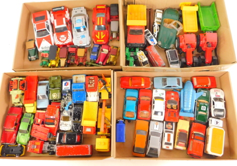 Burago Budgie Corgi and other die cast sports cars, trucks and other vehicles, plastic vehicles and sundries, play worn. (a quantity)